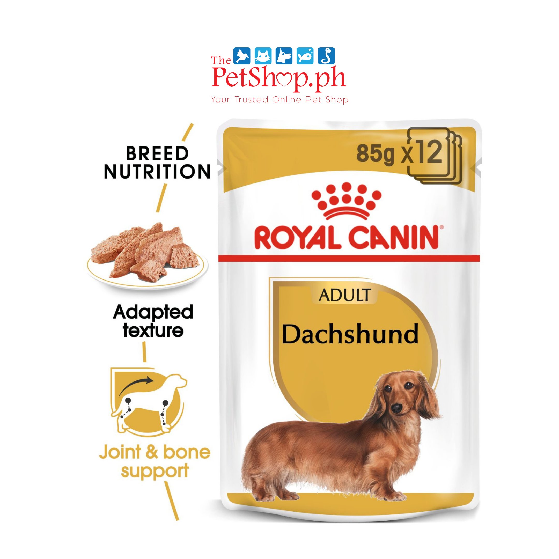 Royal Canin Dachshund Adult 85g - Set of 12 Pouch Wet Dog Food Breed Health Nutrition