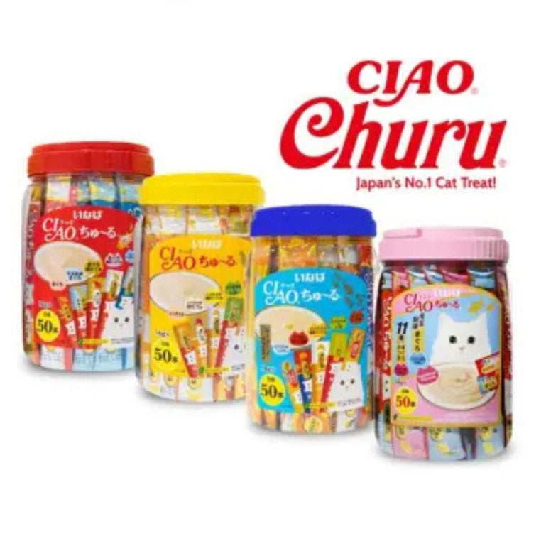 CIAO / INABA Churu Variety - Assorted Festive Jar 14gx50 Cat Treats (50 Pcs/Bottle)