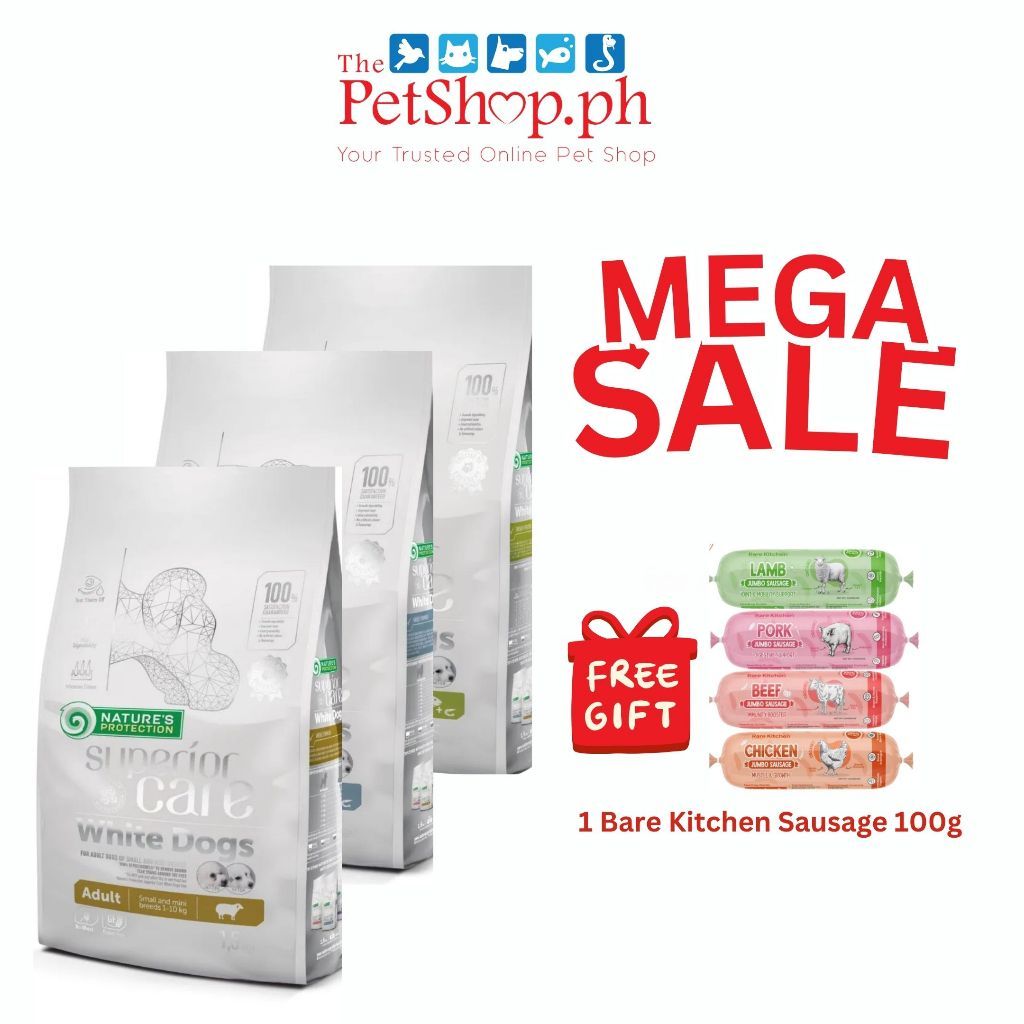 Nature's Protection 10kg Superior Care White Dog Small/Med- ADULT (FREE 1 Bare Kitchen Sausage 100g)