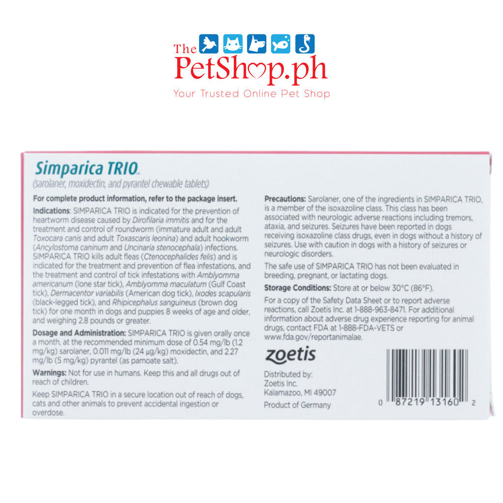 Simparica TRIO Anti Tick & Flea Heartworm Chewable for Dog 1 BOX & 1 TABLET