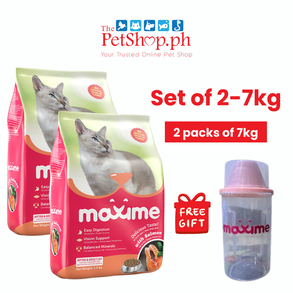 SET of 2 - Maxime Dry Cat Food 7kg Salmon Flavor FREE Canister  Kitten & Adult